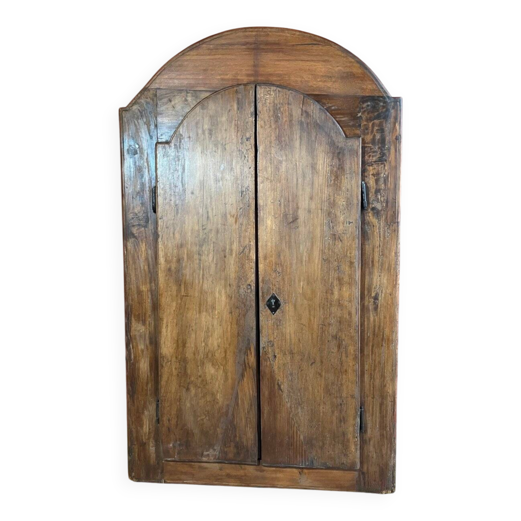 Antique Rustic Tuscan Window in Chestnut with Original Wrought Iron Hardware, 1800s