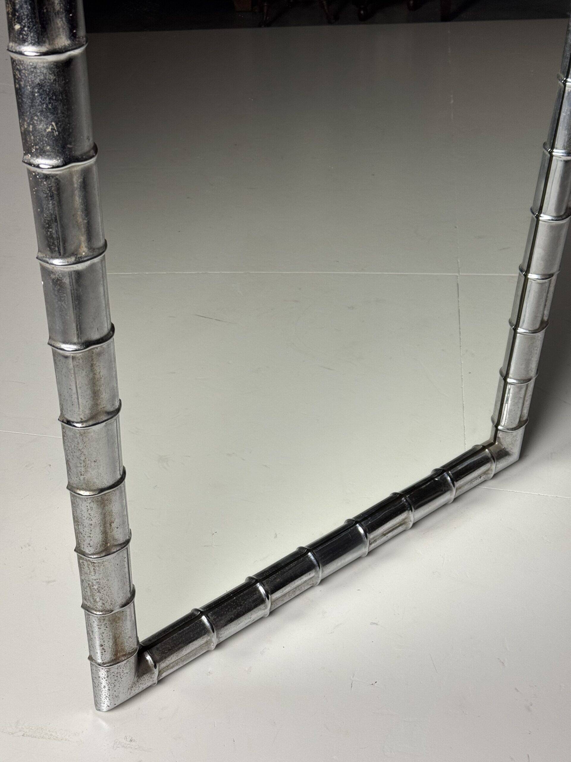 Large faux bamboo mirror chrome