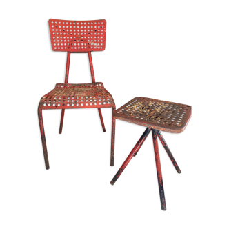 Chaise ancienne par René malaval avec sa table