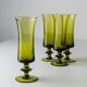 4 green Murano glass drinking glasses - mid-century Italian stemware, olive - 1970s retro cocktail set