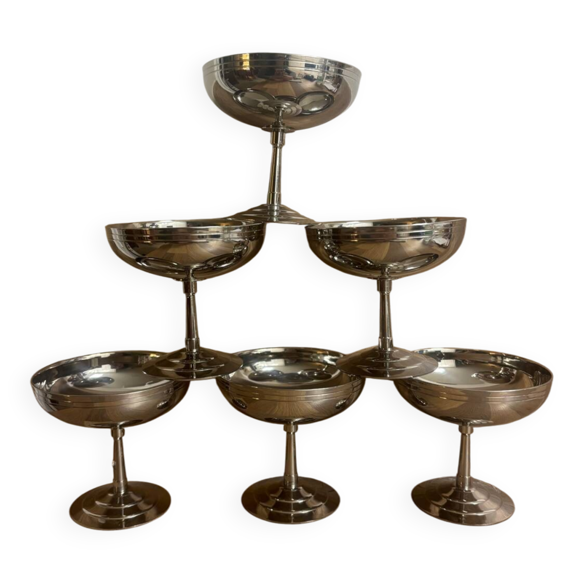 Vintage set of 6 beautifully crafted stainless steel bowls by Letang Remy.