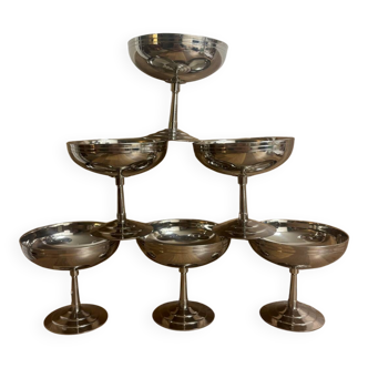 Vintage set of 6 beautifully crafted stainless steel bowls by Letang Remy.