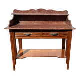 Meuble de toilette ancien en bois et marbre rouge