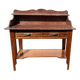 Meuble de toilette ancien en bois et marbre rouge
