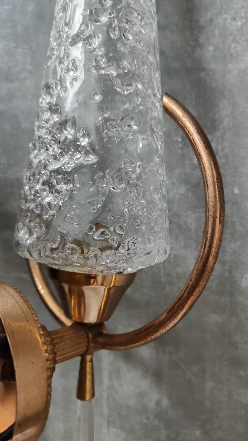 Paire appliques verre et métal doré