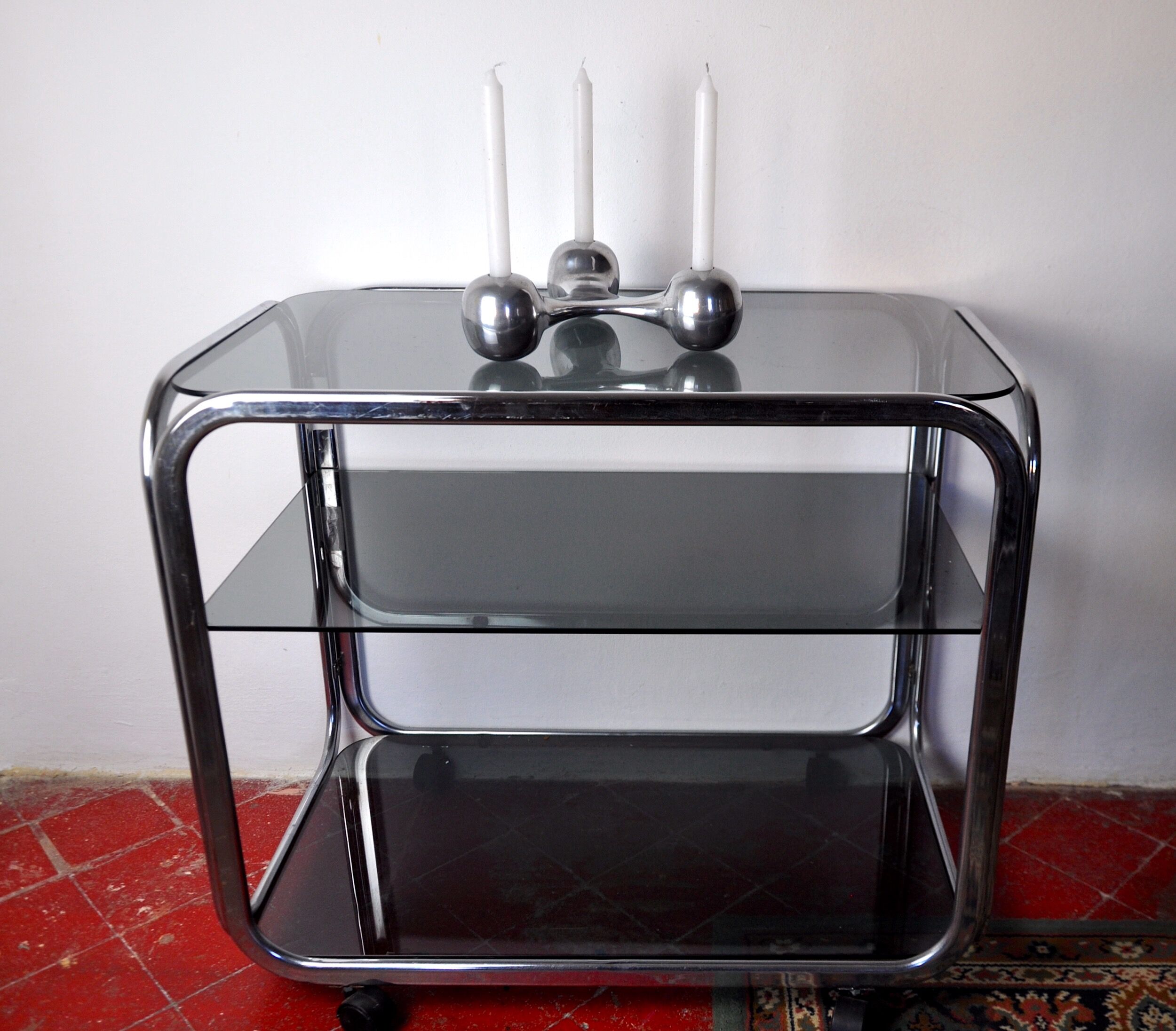 Scandinavian Boomerang candle holders, aluminium, Denmark, 1970