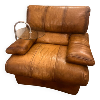 Fauteuil lounge vintage en cuir des années 70-80, style De Sede/Roche Boboi