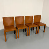 4 camel leather chairs, postmodern design by Paolo Piva for B&B Italia Arcadia.