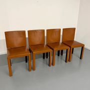 4 camel leather chairs, postmodern design by Paolo Piva for B&B Italia Arcadia.