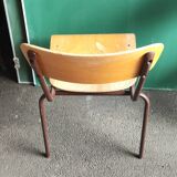 Set of six rounded back metal and wood school chairs