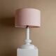 Vintage Holmegaard Plaza table lamp by Hsin-Lung Lin for Glasværk, 1970s - White glass with pink fabric shade - Elegant retro lamp, gift idea.