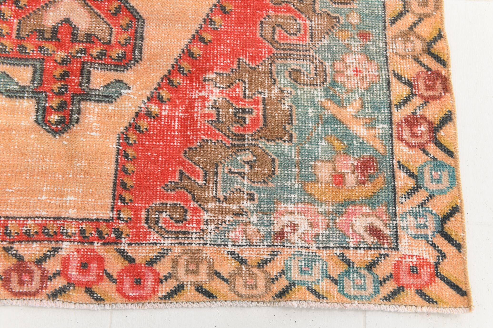 4x7 Orange Red Geometric Oriental Vintage Rug, 134x218Cm