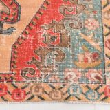 4x7 Orange Red Geometric Oriental Vintage Rug, 134x218Cm