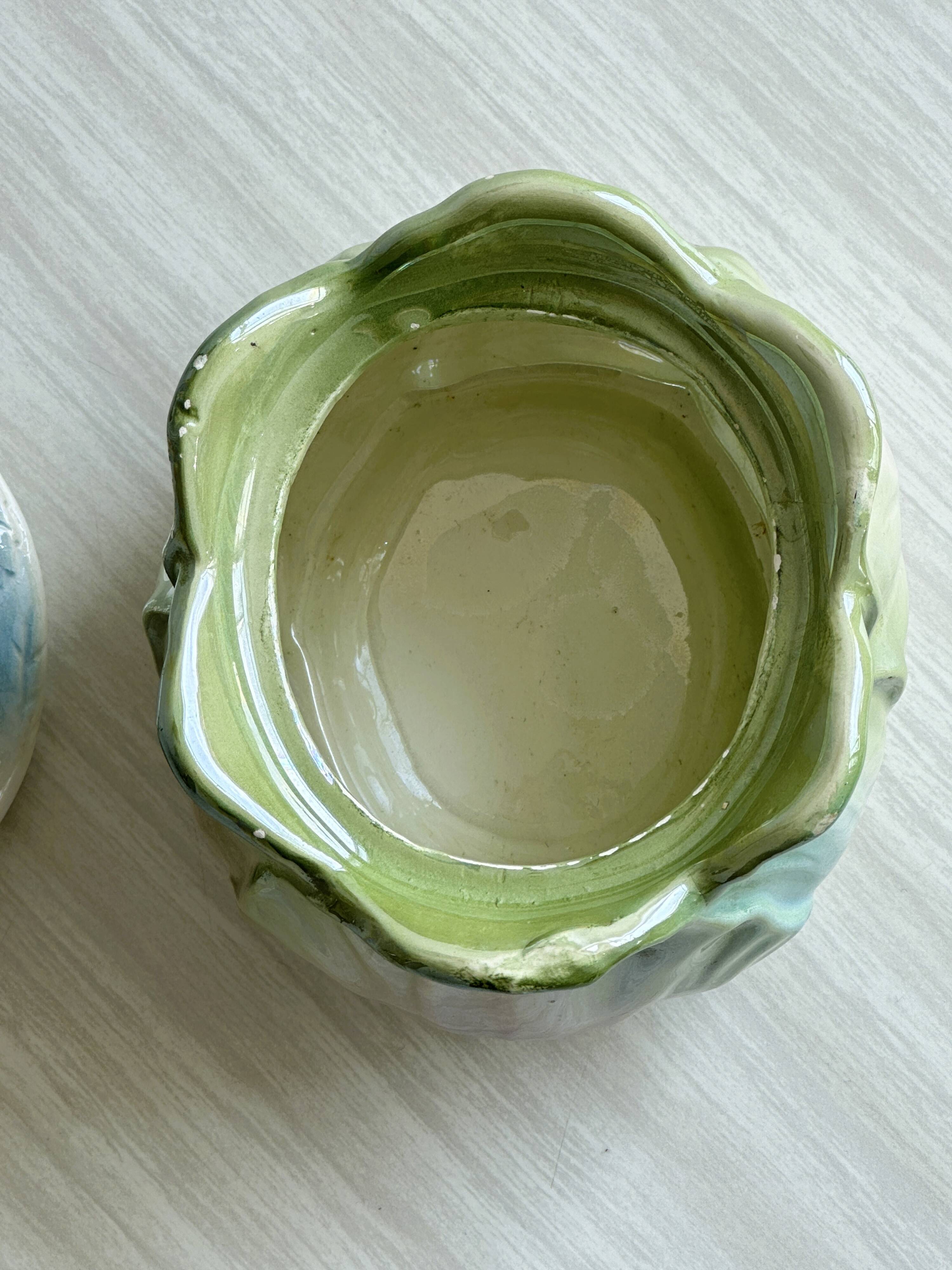 Sugar bowl - cabbage slip condiment pot.