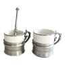 Lot deux tasses porcelaine avec support en étain