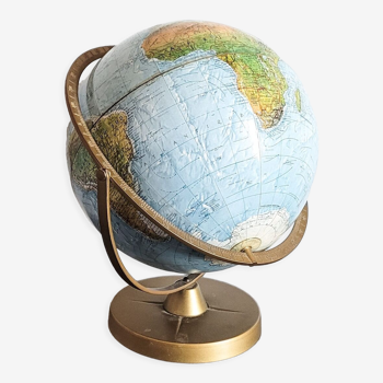 Globe terrestre en relief en laiton vintage