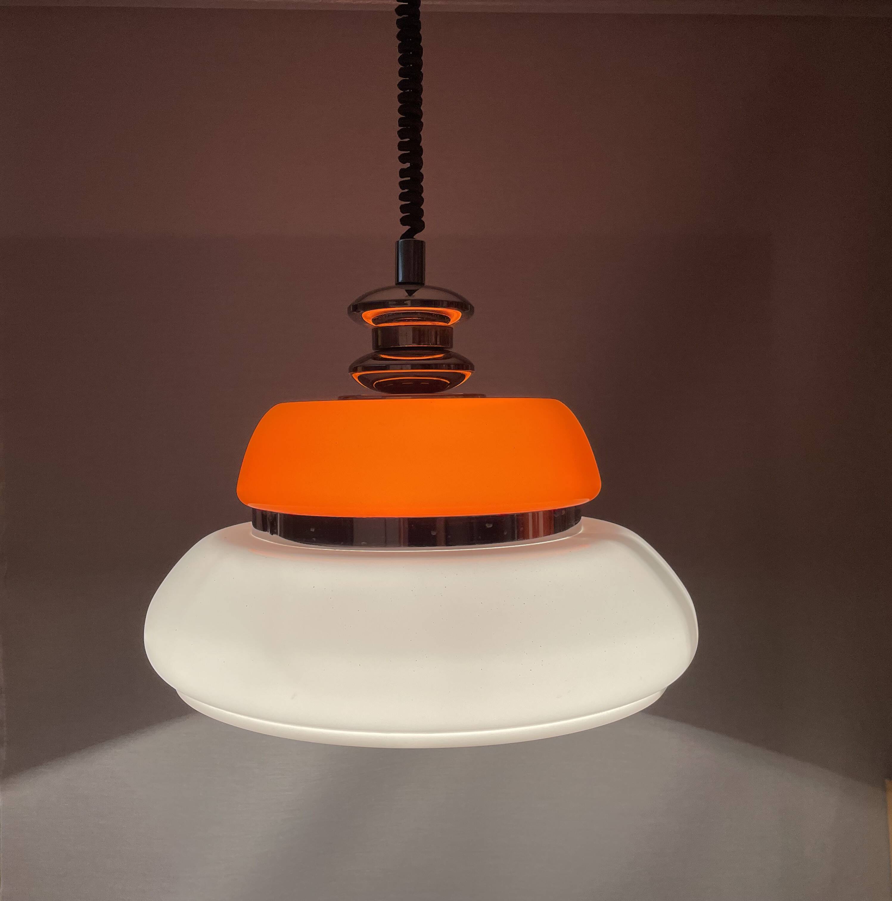 Mid Century Modern orange pull down  lamp