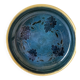 Blue floral glazed stoneware plate with a yellow rim.