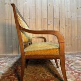 Banquette - Canapé époque Restaurarion en velours de gêne jaune 1830