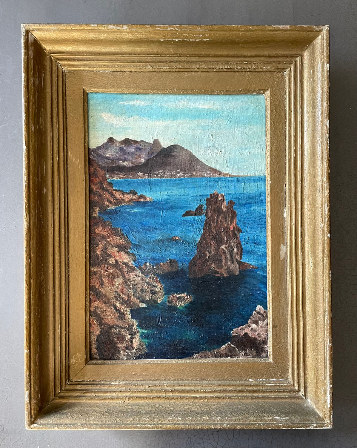 Old painting painting Port Coton, Beautiful Island at sea