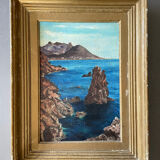 Tableau peinture ancienne Port Coton, Belle Ile en mer