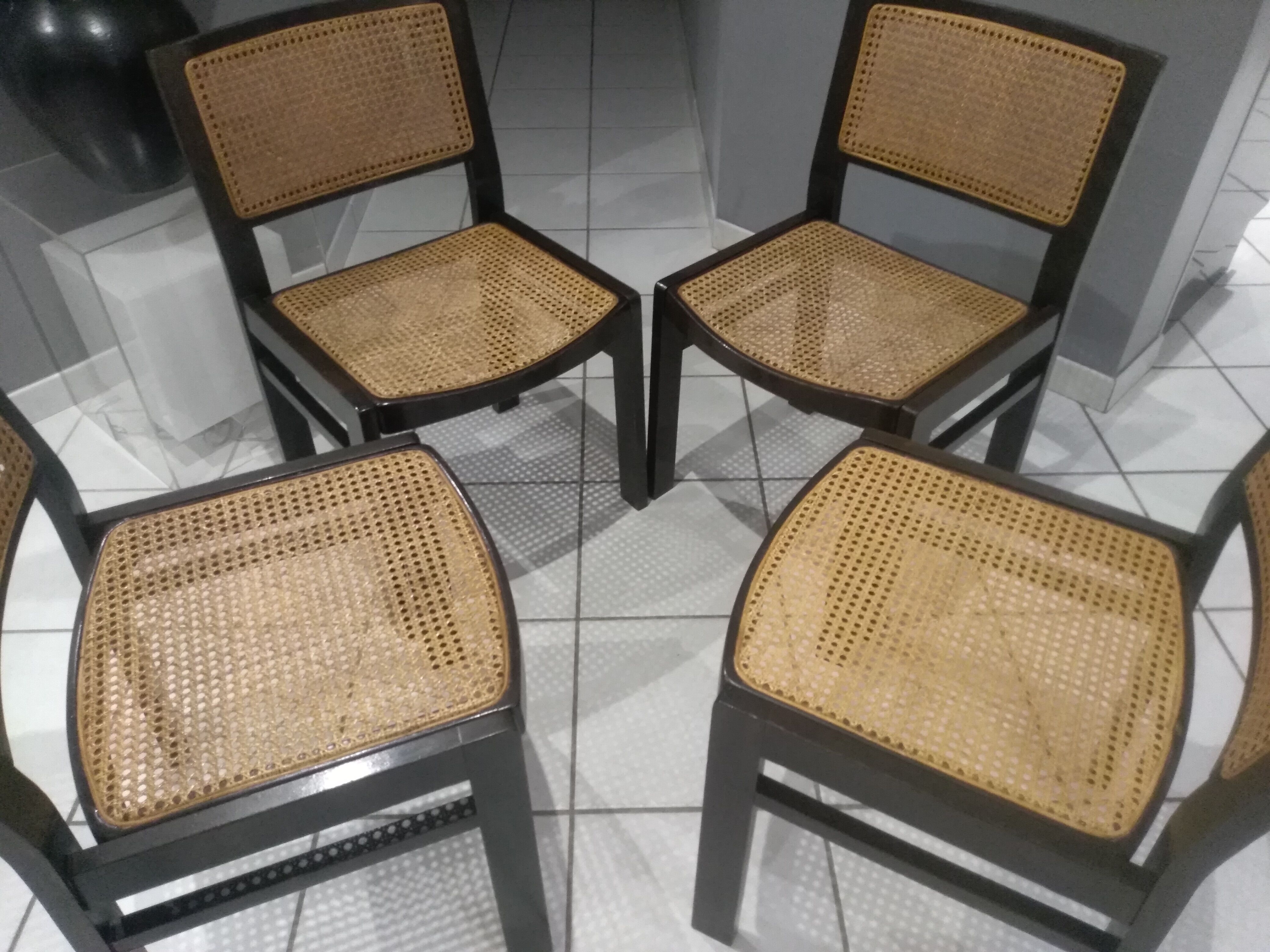 Suite de 4 chaises en cannage Baumann vintage 1970