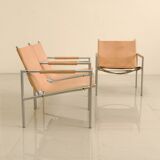 3 "SZ02" armchairs in natural beige leather by Martin Visser for Spectrum 60's