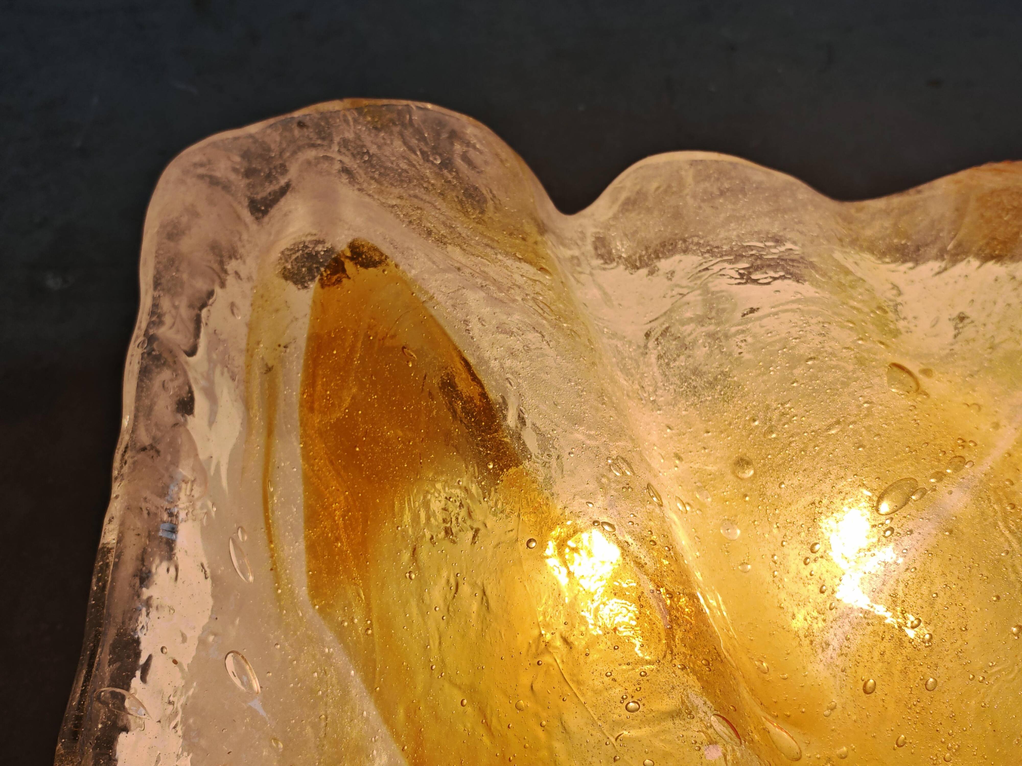 'Wave' ceiling light in amber glass by Mazzega from the 1970s.