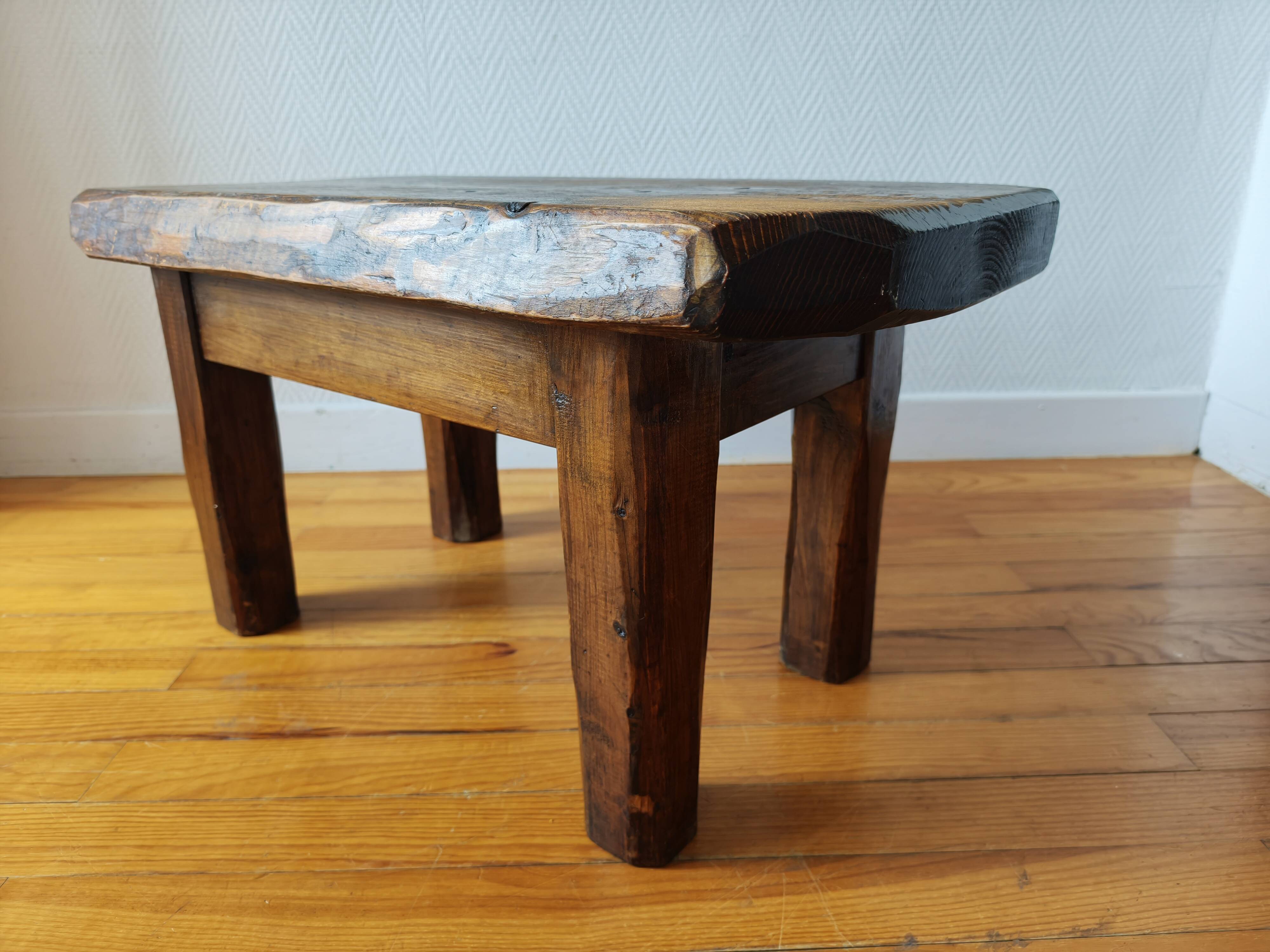 Brutalist coffee table made of solid wood – Handcrafted – 1960s-70s
