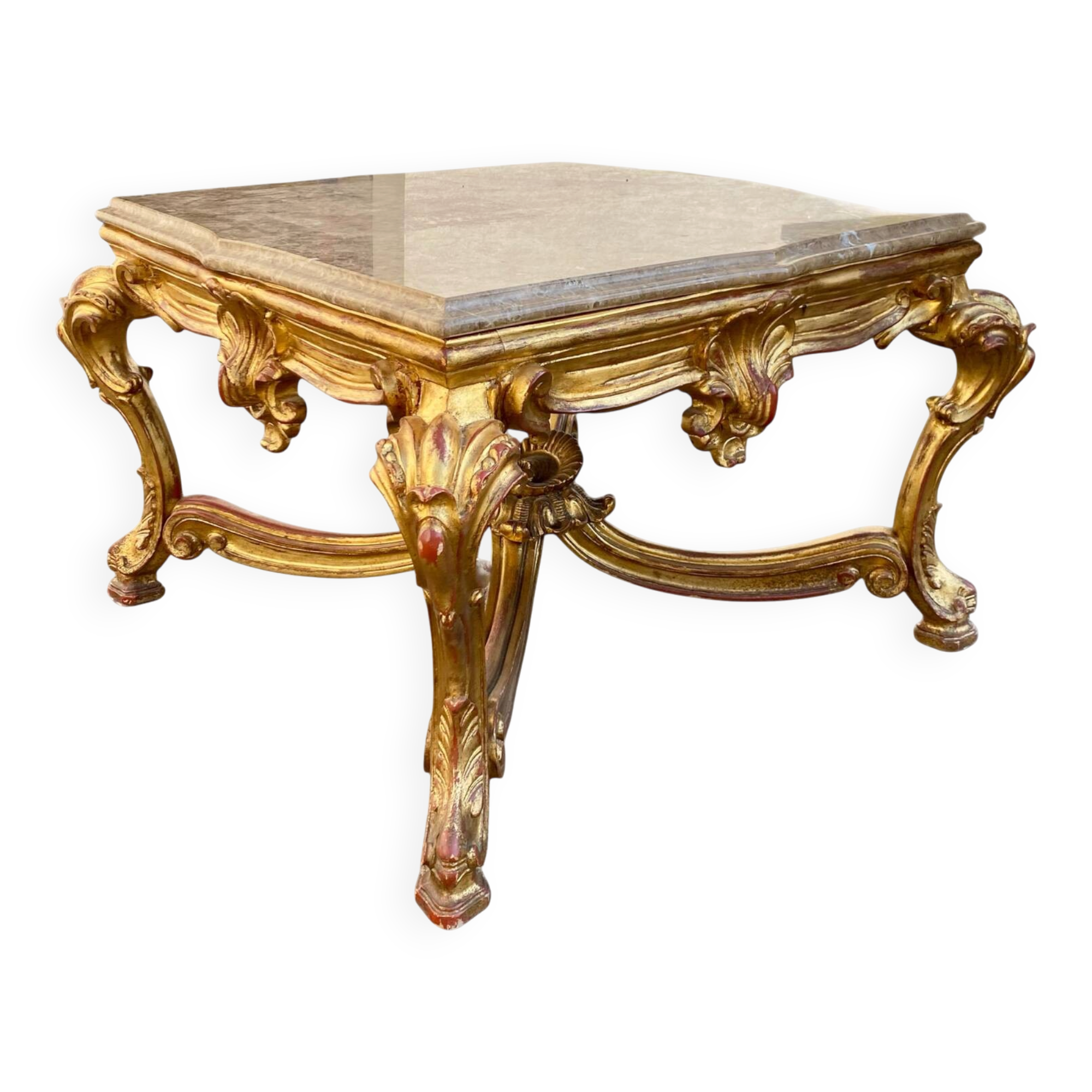 Table de milieu en bois doré table basse Louis XVI
