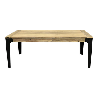 Industrial extendable dining table in wood and metal, 10/12 place settings