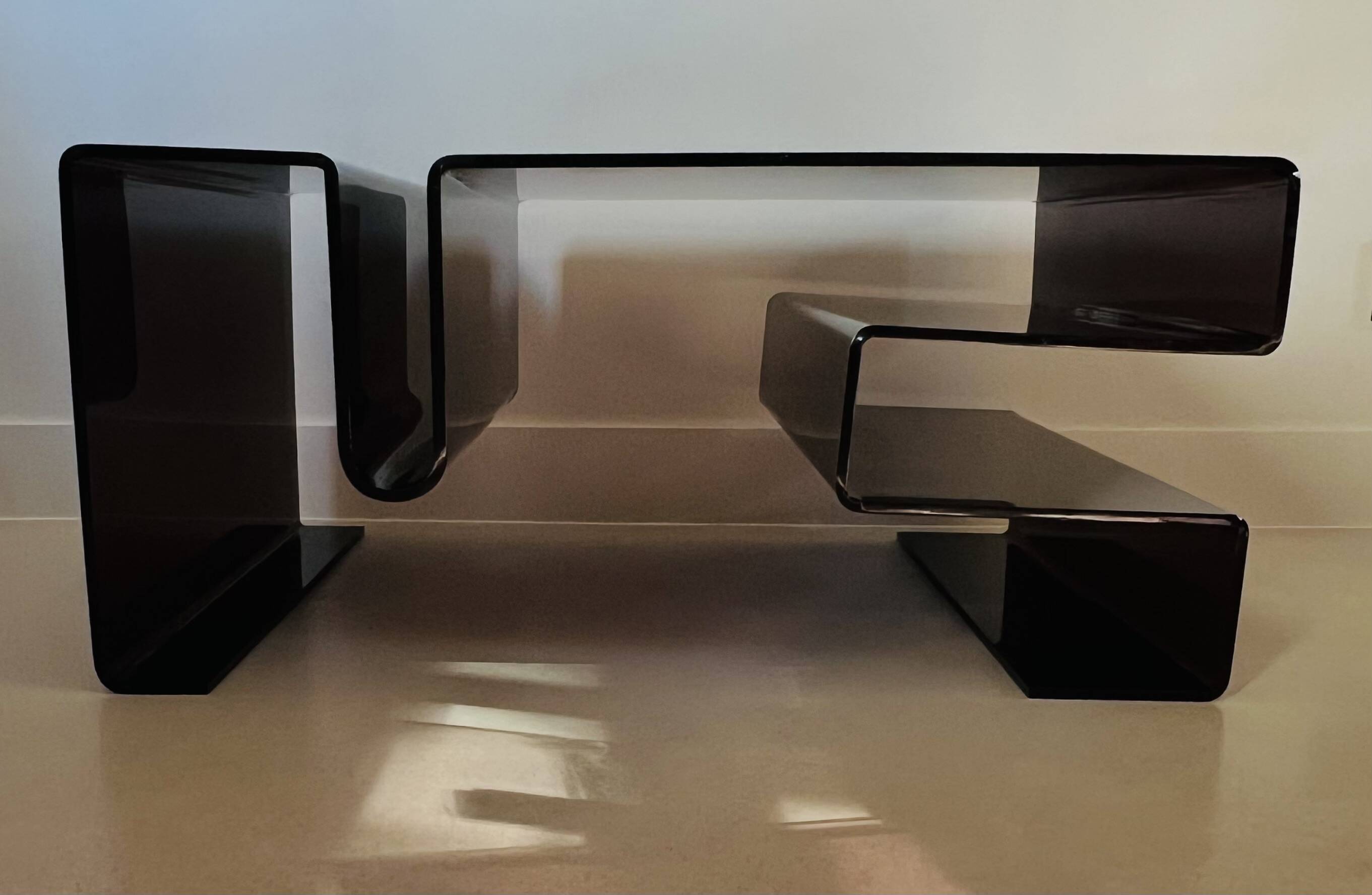 Large coffee table in smoked acrylic glass, France, 1970s