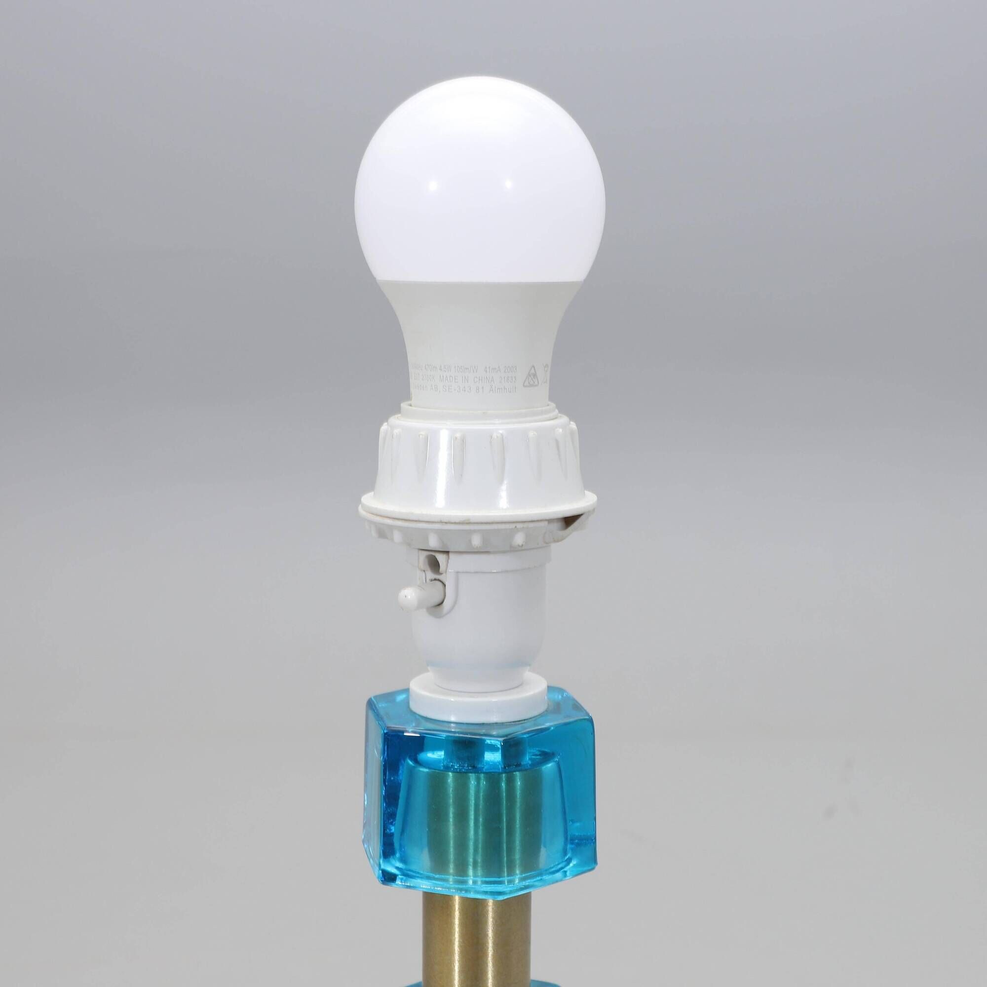 Nybro Armaturfabrik Lamp Blue Cast Glass and Brass Signed Sweden 1960