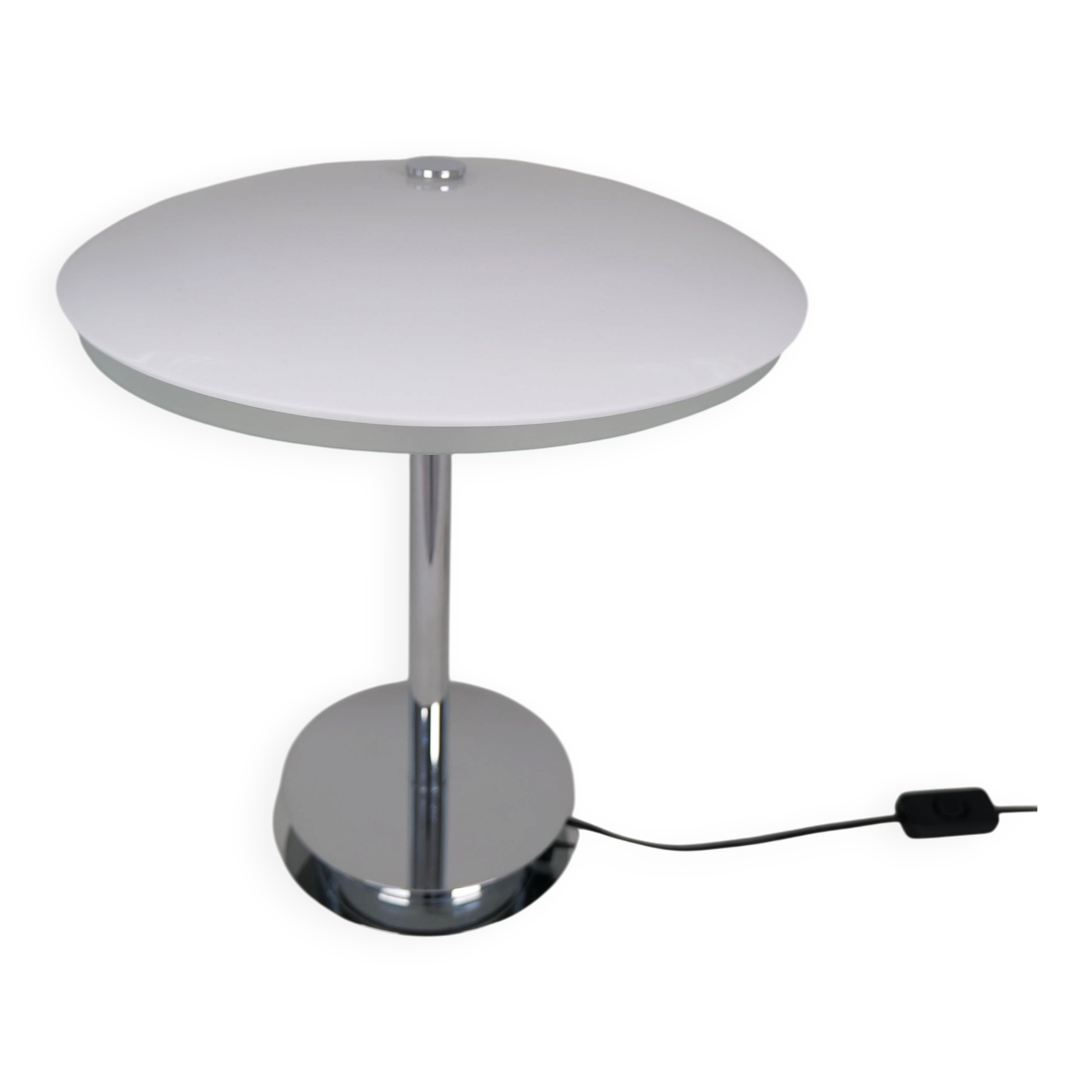 "Tris" glass table lamp by Fontana Arte from the Space Age with a chrome base, Italy, circa 2000.