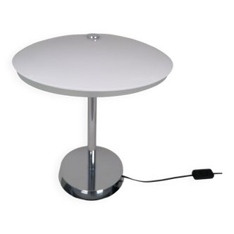 "Tris" glass table lamp by Fontana Arte from the Space Age with a chrome base, Italy, circa 2000.