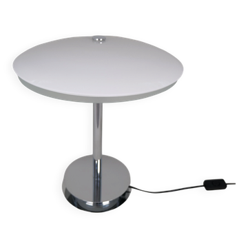 "Tris" glass table lamp by Fontana Arte from the Space Age with a chrome base, Italy, circa 2000.