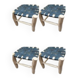 Set of four traditional moroccan stools in black leather and raw wood