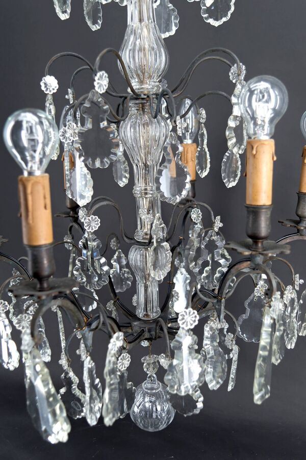 Important lustre cage en bronze, cristal de Baccarat, Style Louis XV, 1900