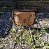 Pair old metal chair chromé - vintage 70s brown fabric