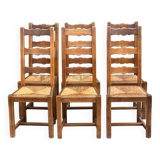 6 solid oak and straw chairs with high backs