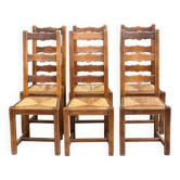 6 chaises bois massif chêne moyen et paille dossier haut
