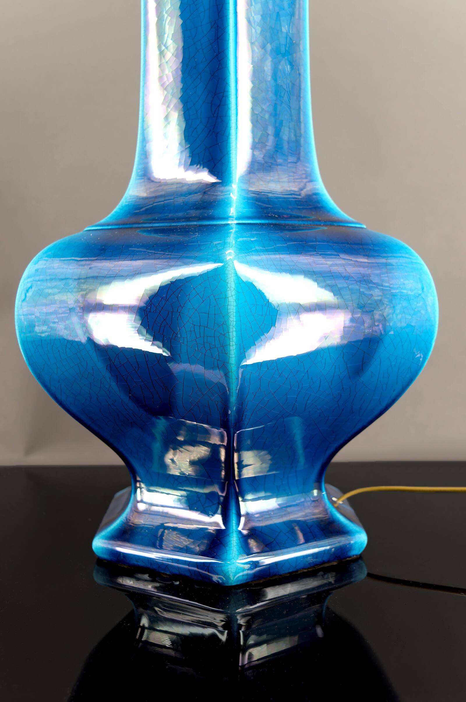 Important Porcelain Lamp with Blue Crackle Enamel, France, Circa 1940