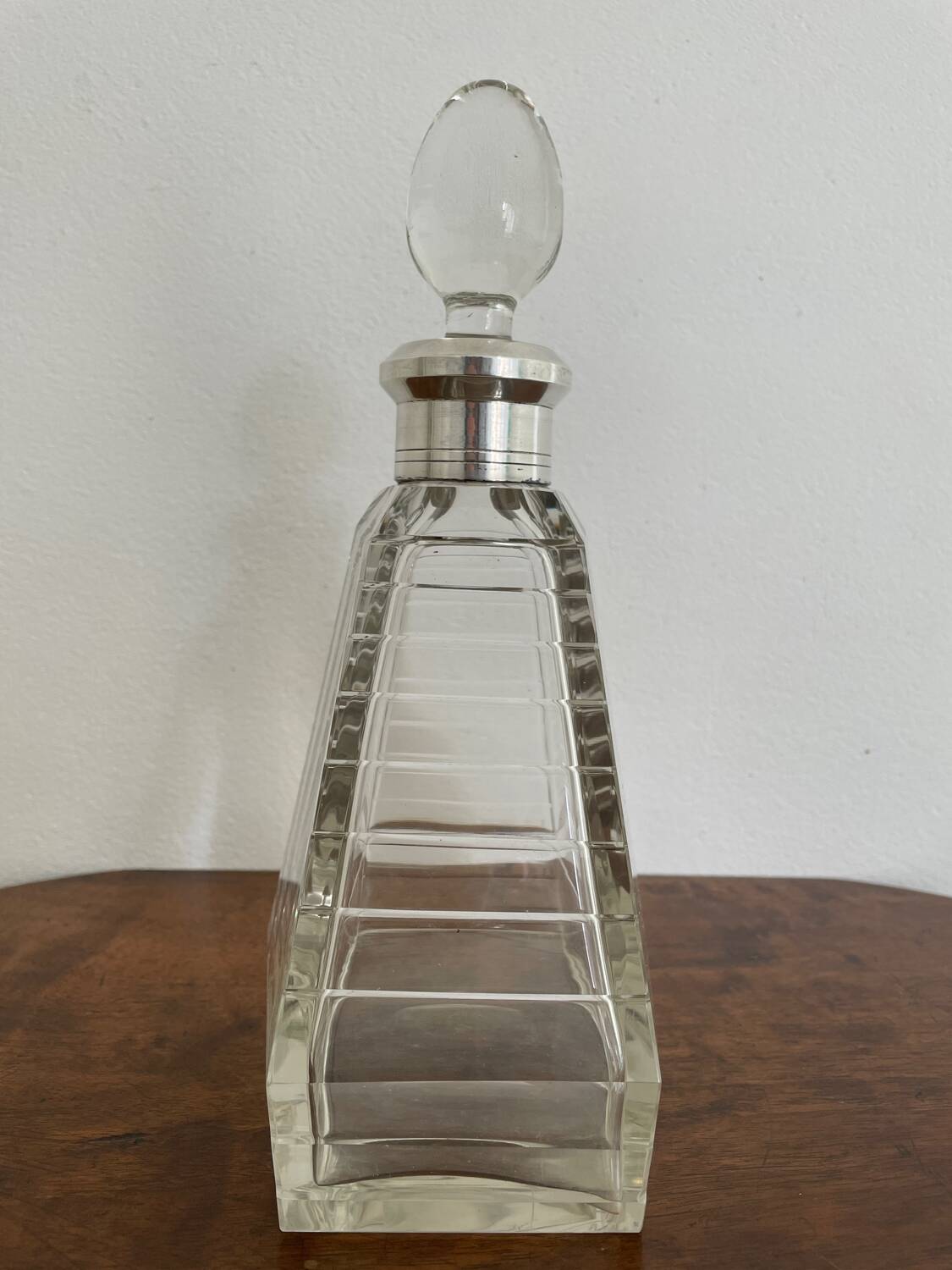 Art Deco crystal carafe with solid silver neck