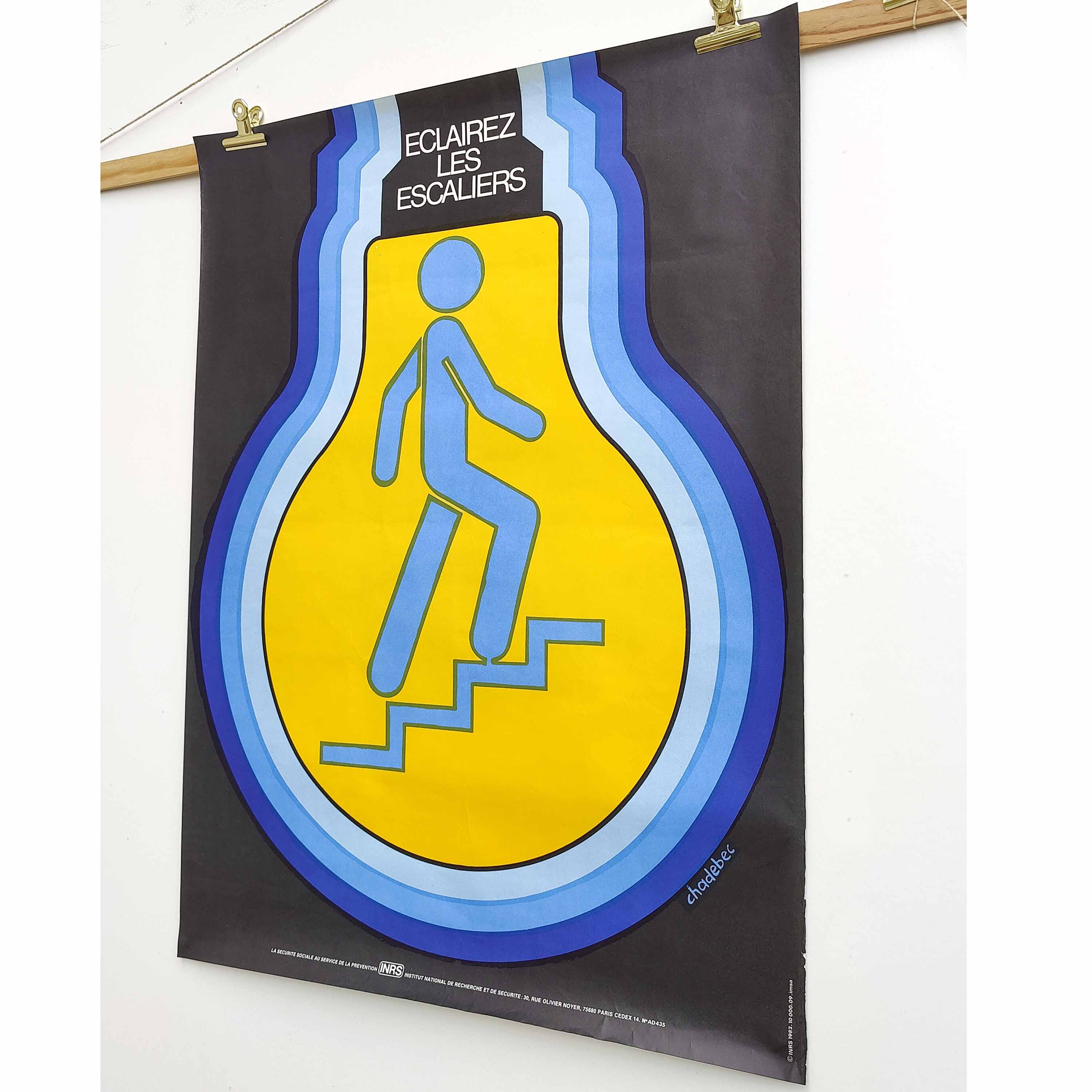 Vintage poster INRS 1982 graphics Chadebec