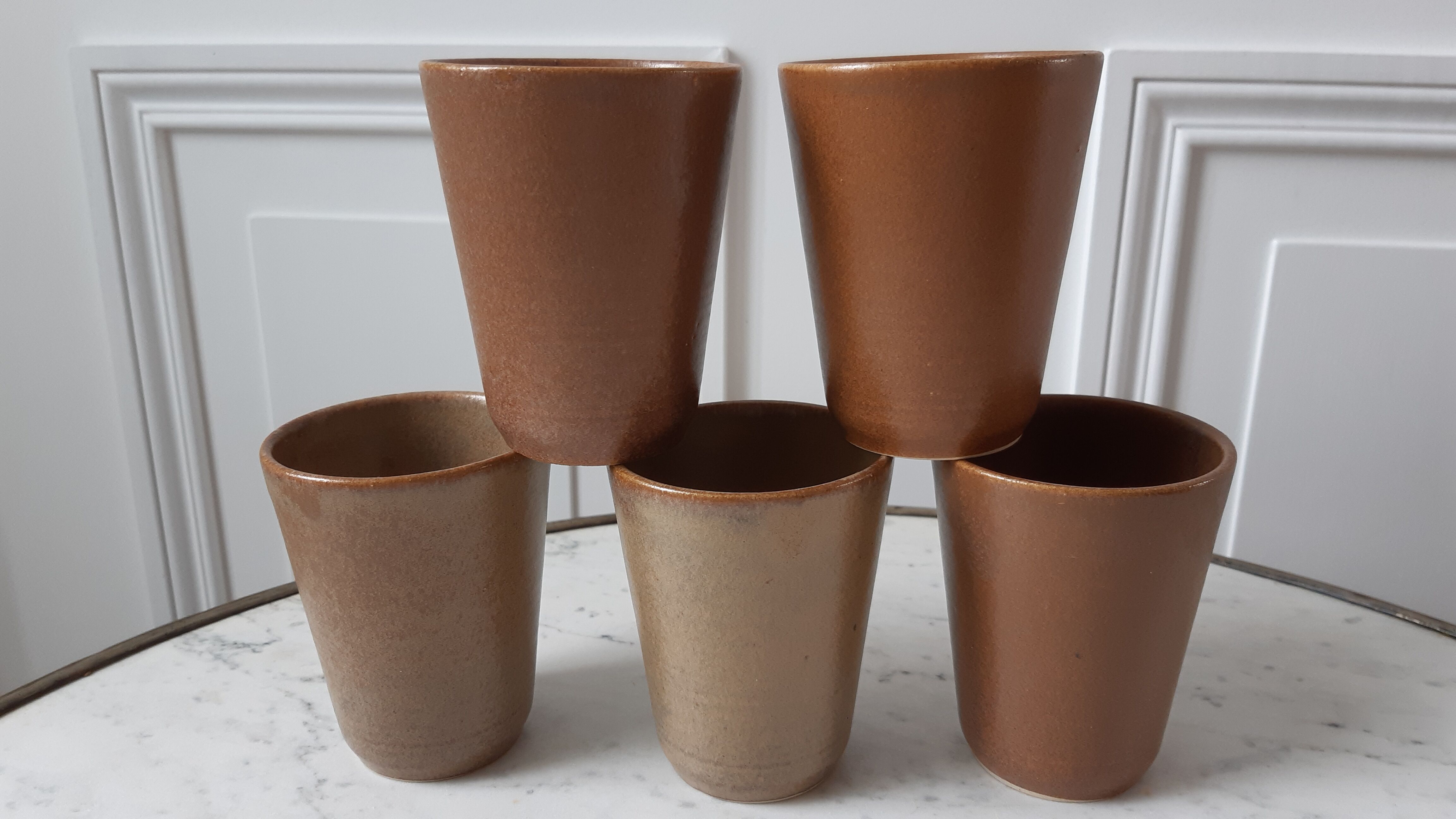 Set of 5 glasses in Digoin stoneware years 60-70