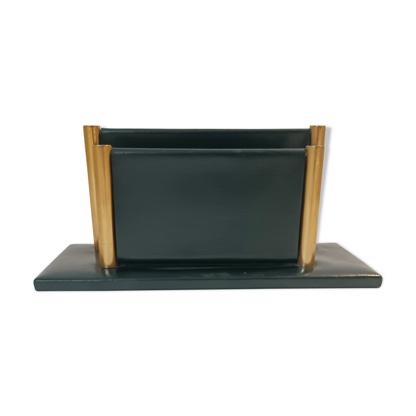 Porte-lettres Art Déco en cuir vert et laiton doré