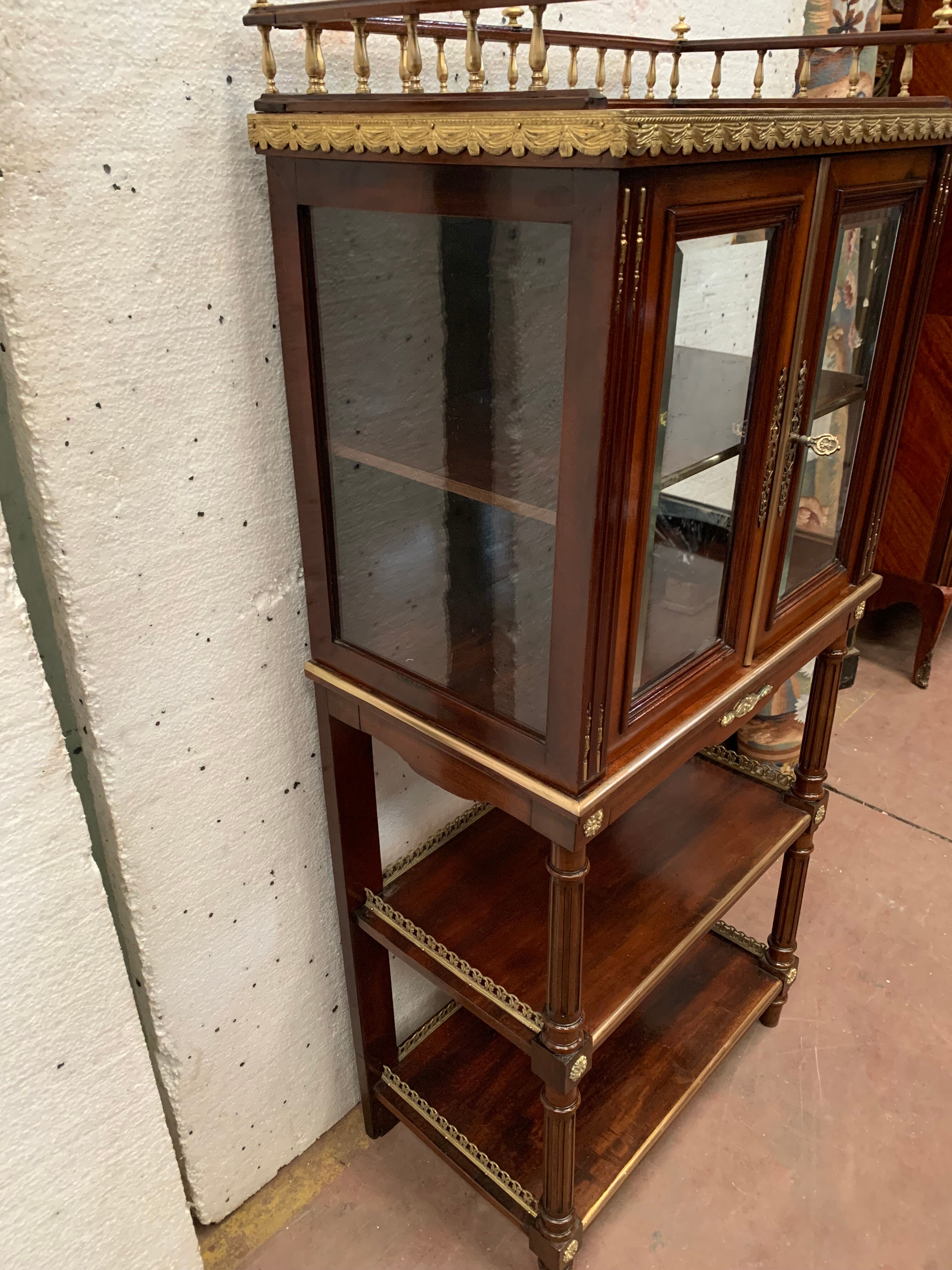 Napoleon III louis XVI style mahogany window and nineteenth century bronze gallery