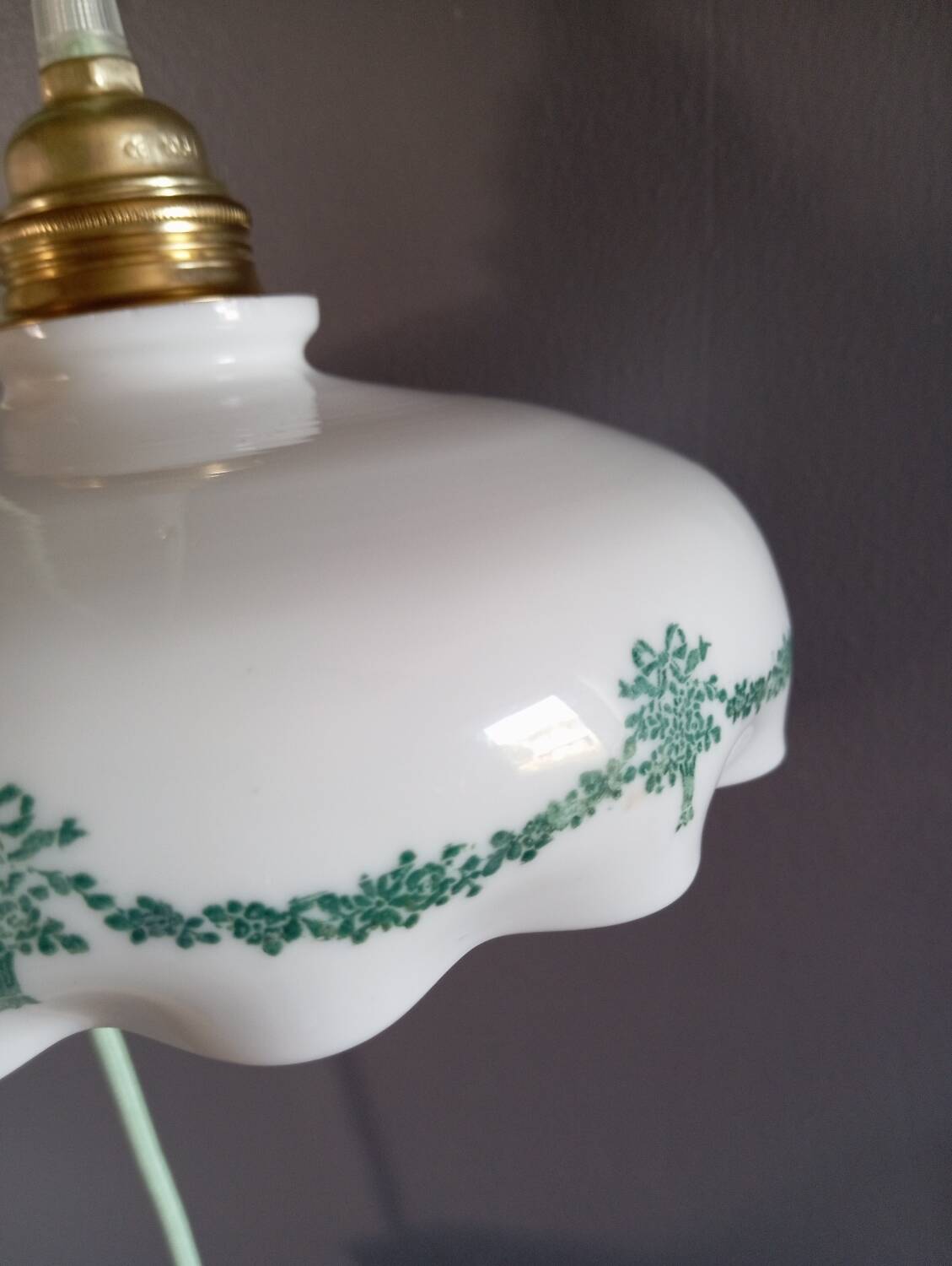 White opaline handkerchief pendant or portable lamp, vintage 1920