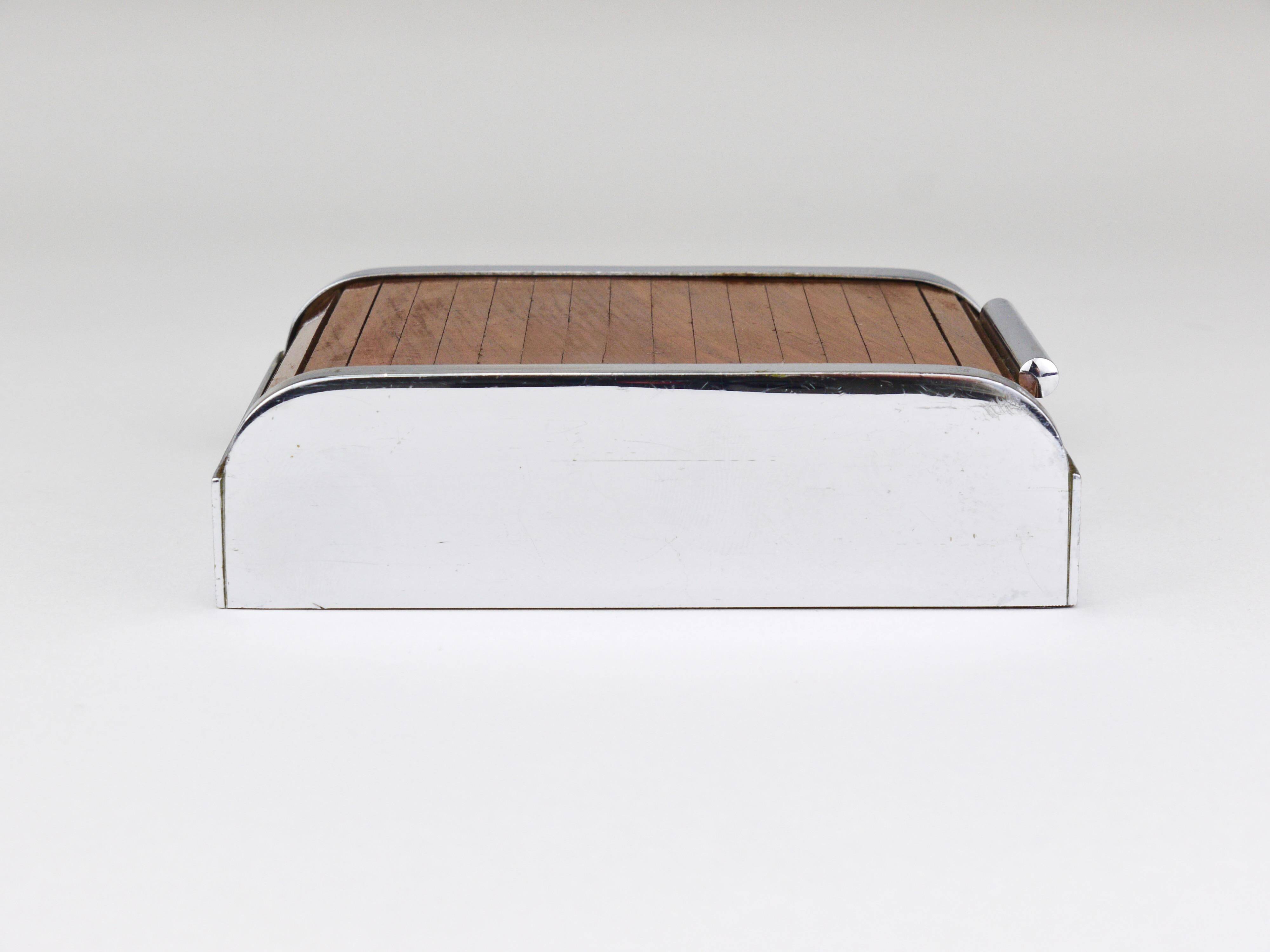 Carl Aubock rolling shutter storage box from the 1930s, cigarette dispenser, walnut, Vienna