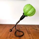 Lampe de table articulée moderniste en verre et laiton à boîtier vert